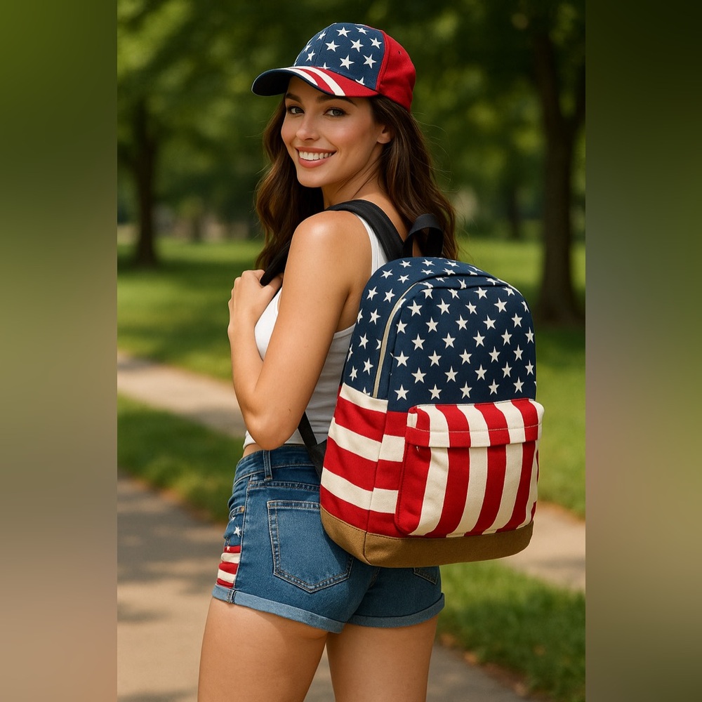 🇺🇸 American Flag Canvas Backpack – Patriotic Style – Great Condition!